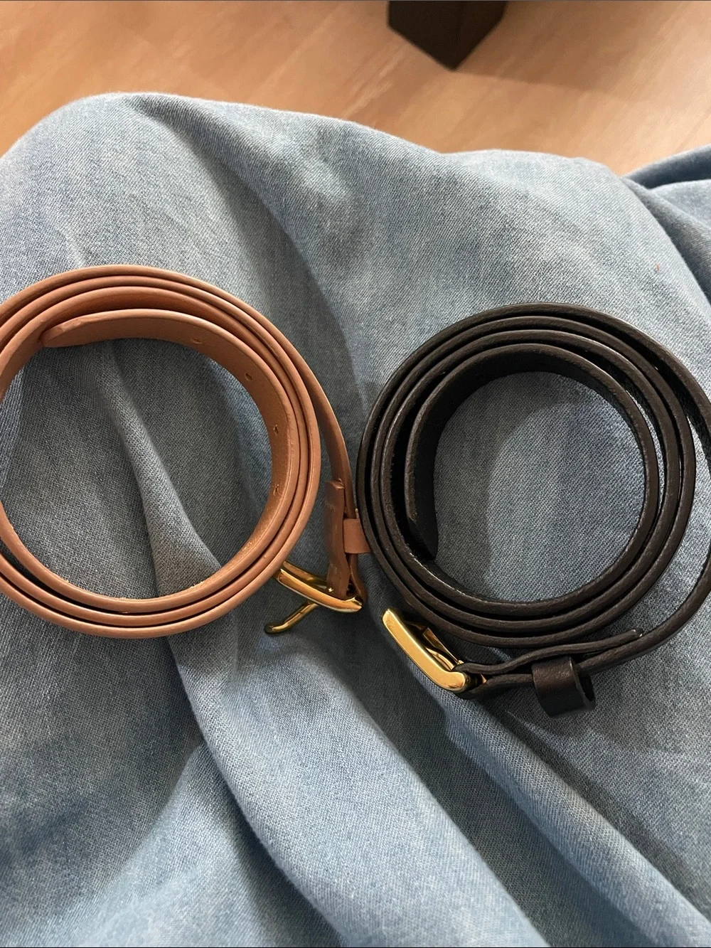 J. Crew Leather Belts in Black & Blush with Gold Buckles